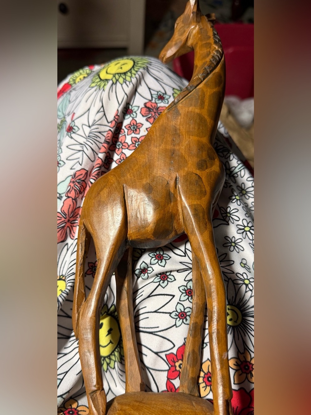 Hand-Carved Wooden Giraffe Sculpture - Brown